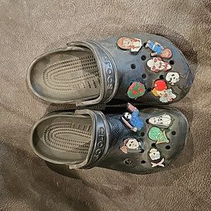 Black Crocs with horror movie charms